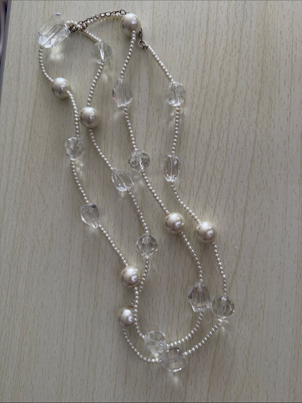 Elegant Pearl and Clear Crystal Strand Necklace - White